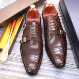 Hnzxzm Size 47 Size 13 Mens Dress Shoes Genuine Leather Double Buckle Monk Strap Men Shoes Snake Print Cap Toe Classic Italian Shoes