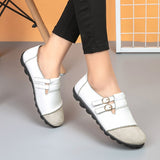 Women Genuine Leather Mules Casual Flats Metal Buckle Loafers Women Ballet Flats Patchwork Designed Zapatos De Mujer