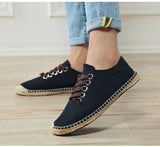 Hnzxzm Canvas Shoes Men Flat Casual Loafers Breathable Hemp Lazy Shoes Cool Young Man Footwear Slip-on Cloth Black Big Size 45 A1494