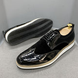 Hnzxzm British Style Classic Mens Business Casual Shoes Patent Leather Suede Wingtip Brogue Oxfords Black Flat Fashion Shoes for Men