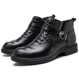 Men Casual Crocodile Pattern High Quality Genuine Leather Business Shoes Metal Buckle Decoration Motorcycle Ankel Boot Size39-47