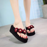 New Summer Women Bohemian Flip-Flops Handmade Daisy Lady Slippers Platform Ramp Non-Slip Outside Casual Beach Shoes