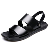 Summer Men Sandals Genuine Leather Shoes Men Beach Sandals Flat Cow Leather Male Black Flip Flops
