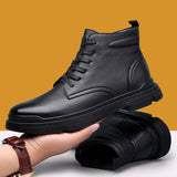 Hnzxzm 100% Genuine Leather Shoes Men Autumn Winter Boots Thick Sole Warm Plush Mens Ankle Boots botas masculinas zapatos hombre