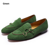 Hnzxzm Mens Suede Loafers Gentlemen Wedding Party Casual Slip On Shoes Black Brown Green Monk Strap Men Dress Shoes Leather