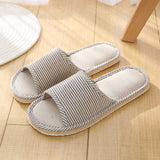 Linen Indoor Slippers Four Seasons Striped Cotton Slippers Couples Absorbing Sweat Soft Bottom Home Wood Floor Sandals