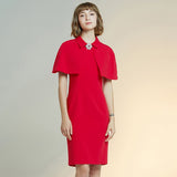 2020 women&#39;s new style dress solid Cape slim dress short sleeve red Dress female sheath dresses