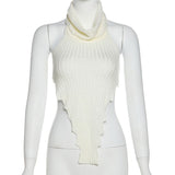 Women Fashion Knitted Worsted Vest   Irregular Shape Cut Out High Street Style Top Cascading Turtleneck Sleeveless Wear