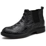 Man Winter Chelsea Boots Fur Warm Male Shoes Design Alligator Men's Dress Boot Genuine Leather Handmade Zapatos Hombre