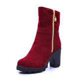 Fashion Ladies Heeled Shoes Women High Heels Boots Brand Woman Winter Shoes Square Heels 8.5cm Women Ankle Boots Black Red A4115