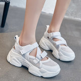 100% Genuine Leather Shoes Women Sneakers Thick Sole Summer Women Sandals Casual Woman Height Increasing White Shoes A3507