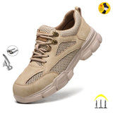 Cowhide Men Work Shoes Genuine Leather Breathable Mesh Steel Toe Anti Smashing Safety Shoes Sneakers Indestructible Shoes