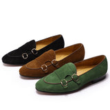Hnzxzm Mens Suede Loafers Gentlemen Wedding Party Casual Slip On Shoes Black Brown Green Monk Strap Men Dress Shoes Leather