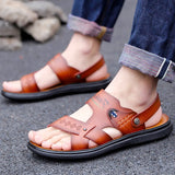Men's Summer New Sandals and Slippers Men's Leather Sandals Adult Men's Thick-soled Beach Shoes Open-toe Leather Sandals