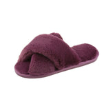 Women Home Furry Slippers Cross Faux Fur Ins Fashion Warm Soft Shoes New Indoor Cotton Slippers Thickened Leak-Toe Fur Slides