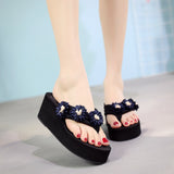 New Summer Women Bohemian Flip-Flops Handmade Daisy Lady Slippers Platform Ramp Non-Slip Outside Casual Beach Shoes