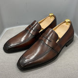 Hnzxzm Size 6 To 13 Classic Mens Penny Loafers Genuine Cow Leather Dress Shoes Brown Handmade Slip on Italian Style Office Formal Shoes