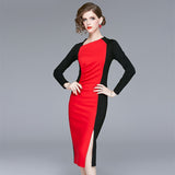 Spring 2020 women&#39;s new high-end retro dresses improved cheongsam color contrast celebrity hip long sleeve dress