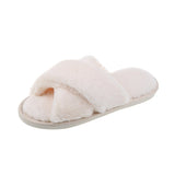 Women Home Furry Slippers Cross Faux Fur Ins Fashion Warm Soft Shoes New Indoor Cotton Slippers Thickened Leak-Toe Fur Slides