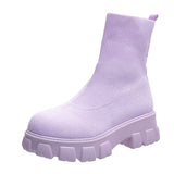 Hnzxzm Women Purple Knitted Ankle Boots Thick Soles Casual Large Spring New Women's Socks Boots Ladies Botas De Mujer Shoes