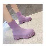 Hnzxzm Women Purple Knitted Ankle Boots Thick Soles Casual Large Spring New Women's Socks Boots Ladies Botas De Mujer Shoes