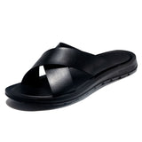 Hnzxzm Big Size 38-47 Leather Summer Men Slippers Beach Slides Comfort Casual Shoes Fashion Man Flip Flops Hot Sell Footwear