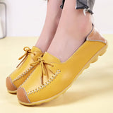 Hnzxzm Woman Lace Genuine Leather Flats Shoes Lady Splicing Contrast Color Loafers Sewing Female Moccasins Shoe Slip On Women's Loafers