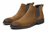 Fashion Winter Men Chelsea Boots Brown Slip-On Cow Leather Trend Man Leisure Ankle Boots Black High Top Casual Shoes