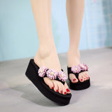 New Summer Women Bohemian Flip-Flops Handmade Daisy Lady Slippers Platform Ramp Non-Slip Outside Casual Beach Shoes