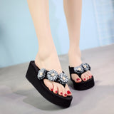 New Summer Women Bohemian Flip-Flops Handmade Daisy Lady Slippers Platform Ramp Non-Slip Outside Casual Beach Shoes