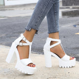 2022 Summer Women Sandals Sexy Waterproof Platform Cross Buckle Non-slip Thick Heel High Heel Sandals Nightclub Stage Shoes