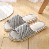 Linen Indoor Slippers Four Seasons Striped Cotton Slippers Couples Absorbing Sweat Soft Bottom Home Wood Floor Sandals