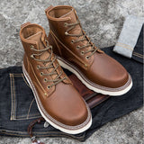 Men's Martins Boots American retro tooling boots Casual Crazy Horse Leather Men's Boots Vintage Man Lace up Ankle Boots