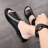 Hnzxzm Brand New Fashion Summer Men Shoes Vintage Italian Flats Casual Non-slip Beach Sandals Genuine Leather Flip Flop Slippers