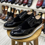 Hnzxzm British Style Classic Mens Business Casual Shoes Patent Leather Suede Wingtip Brogue Oxfords Black Flat Fashion Shoes for Men