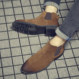 Fashion Winter Men Chelsea Boots Brown Slip-On Cow Leather Trend Man Leisure Ankle Boots Black High Top Casual Shoes