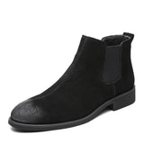 Fashion Winter Men Chelsea Boots Brown Slip-On Cow Leather Trend Man Leisure Ankle Boots Black High Top Casual Shoes