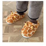 Hnzxzm Funny Funky Womens' Slippers Fluffy Faux Fur Cartoon Giraffe Animal Slippers Antiskid Soft Plush Flats Woman Shoes