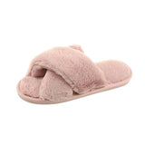 Women Home Furry Slippers Cross Faux Fur Ins Fashion Warm Soft Shoes New Indoor Cotton Slippers Thickened Leak-Toe Fur Slides