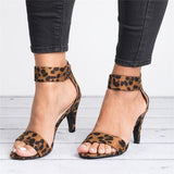 Retro High Heel Sandals Ankle Strap Gladiator Solid Leopard Sandal Shoes Single Strap Thin Heel Pumps Spike Heels Sandals