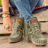 2022 New Winter Boots Women Female Comfort Fringe Pleated Sewing Shoes Cartoon Solid Leather Lace-Up Casual Flat Ankle Boots
