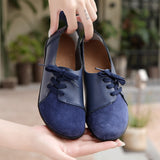 Women Genuine Leather Mules Mixed Color Suede Splicing Comfy Flats Shoes Woman Lace-Up Casual Ladies Driving Shoes