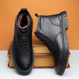 New Genuine Leather Boots Men Autumn Winter Vintage Motorcycle Boots Male Snow Ankle Men's Boots