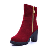 New 2021 Winter High Heel Boots Warm Plush Square Heels Winter Shoes Women's Boots Ladies Fashion Brand Ankle Snow Boots A056