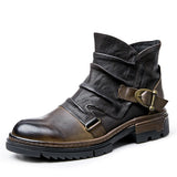 Hnzxzm TOP ! Mature Men's Elegant Folds Leather Boots Businessman Buckle Belt Pleated High End Office Winter Shoes