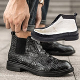 Man Winter Chelsea Boots Fur Warm Male Shoes Design Alligator Men's Dress Boot Genuine Leather Handmade Zapatos Hombre