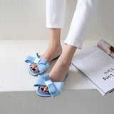 Hnzxzm Wearing flat slippers women's shoes Korean version of the summer new large bow satin round head sandals Wild half slippers