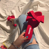 Hnzxzm Wearing flat slippers women's shoes Korean version of the summer new large bow satin round head sandals Wild half slippers