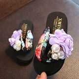 Hnzxzm Summer New Non-Slip Children's Flip-Flops Girls Fashion Beach Shoes Pinch Sandals Female Flowers Slippers Women Wear