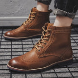 Hnzxzm Autumn Genuine Leather Men Boots Big Size 38-47 Vintage Brogue Mens Shoes Casual Fashion Lace-up  Boots For Man botas hombre